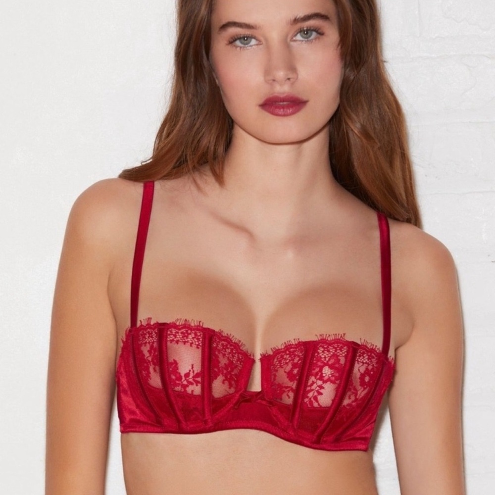Fleur du Mal Frankie Boned Bra Rouge Balconette Demi Cup 32B